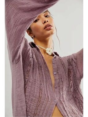 Free People FP One Mila Shirt in Lavender Purple Ethereal Dainty Romantic XS New